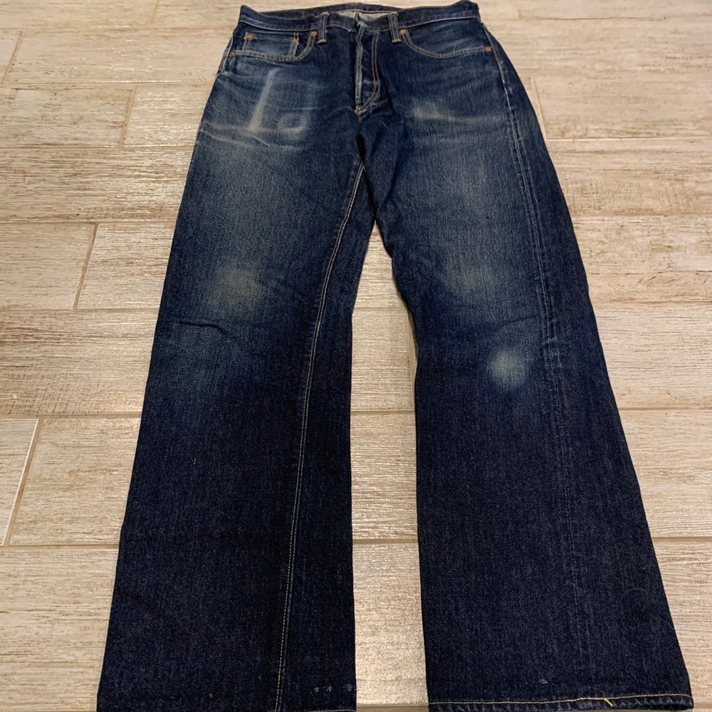 Sugar Cane Denim Pants Japan Jeans Straight Denim Distressed Button fly Dark